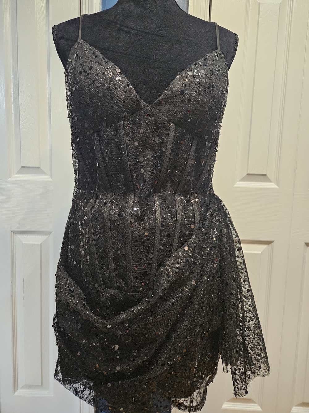 Windsor Black Sequin Corset-Style Mini Dress